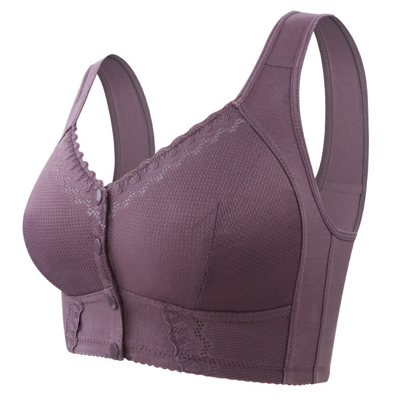 Lace Solid Color Wireless Bra - Purple - 58 - F - image 3