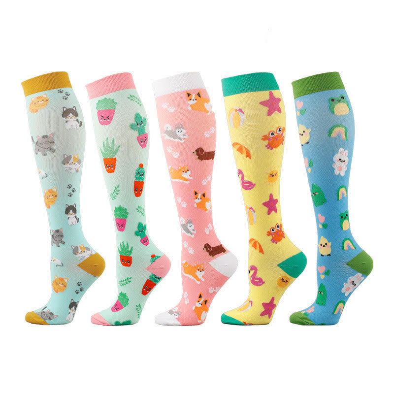 Cute Animals Compression Socks(5 Pairs) - Multicolor - S/M - image 1