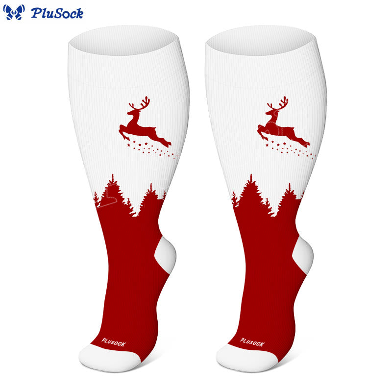Plus Size Elk Compression Socks - Red - 4XL - image 7