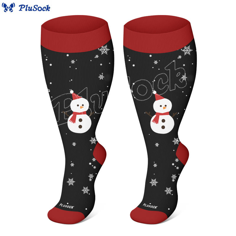 Plus Size Christmas Tree Snowman Compression Socks - Red - 4XL - image 8