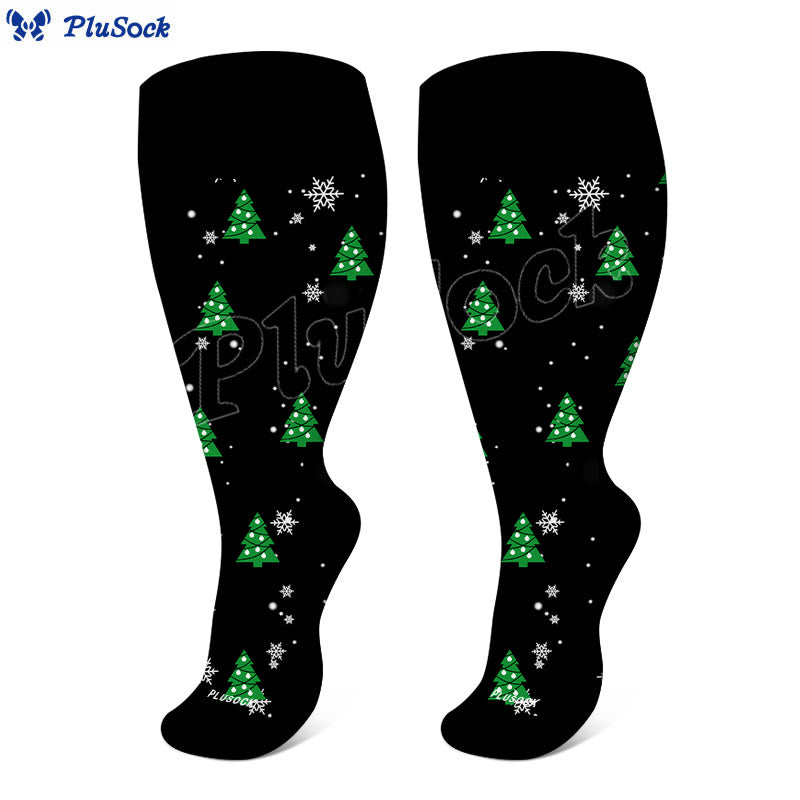 Plus Size Christmas Tree Snowman Compression Socks(3 Pairs) - image 6