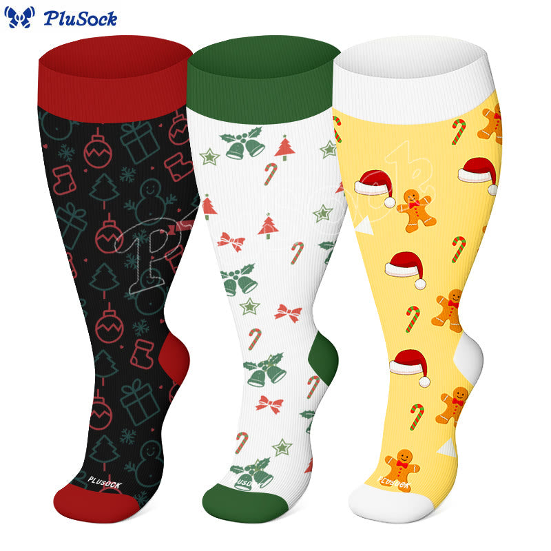 Plus Size Bell Gingerbread Man Compression Socks - image 1