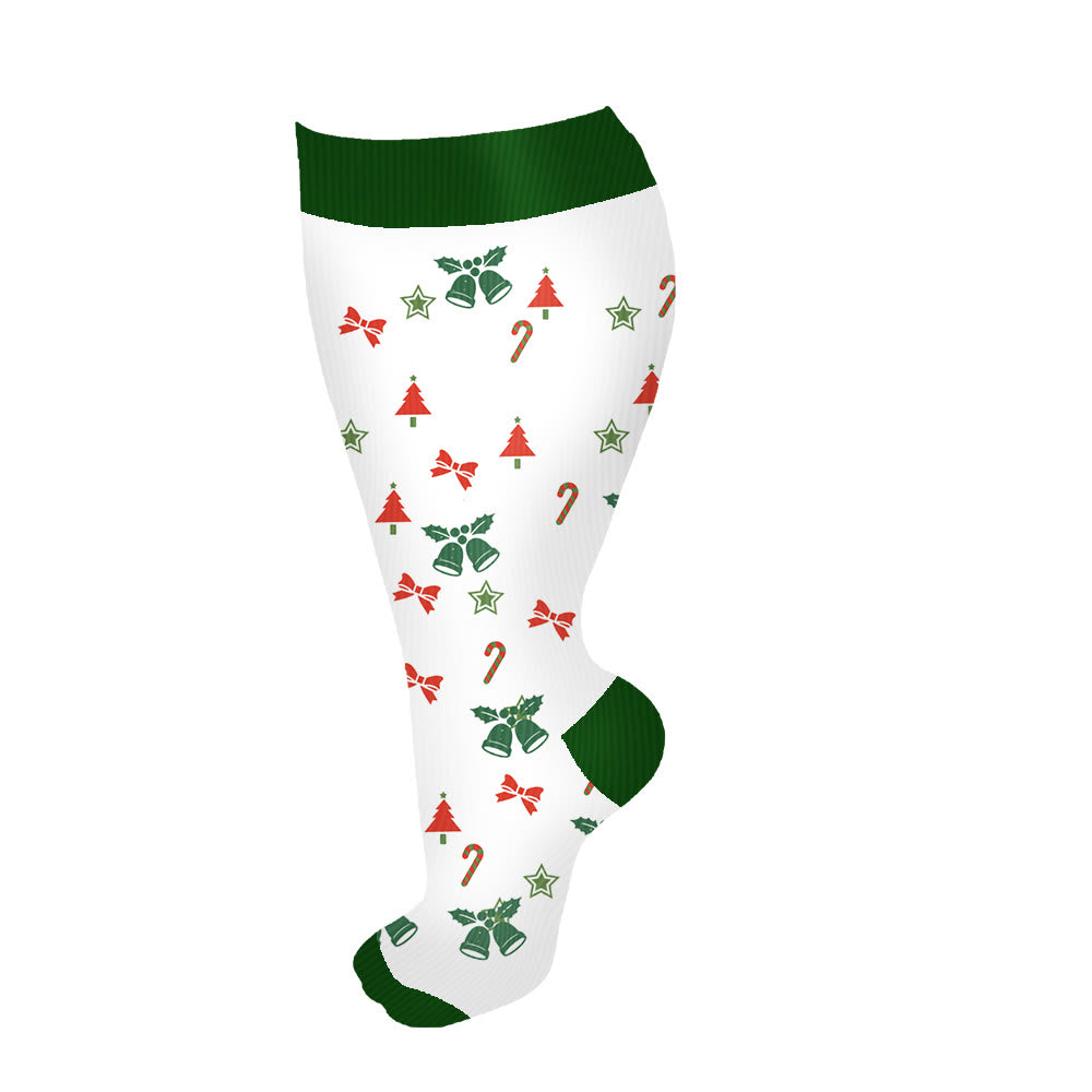 Plus Size Bell Gingerbread Man Compression Socks(3 Pairs) - White - 4XL - image 10