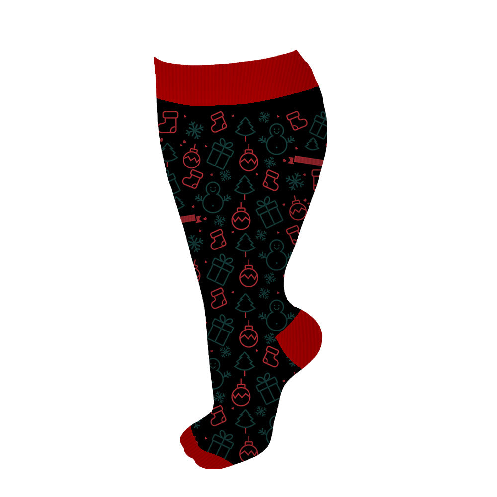 Plus Size Bell Gingerbread Man Compression Socks(3 Pairs) - Black - 4XL - image 12