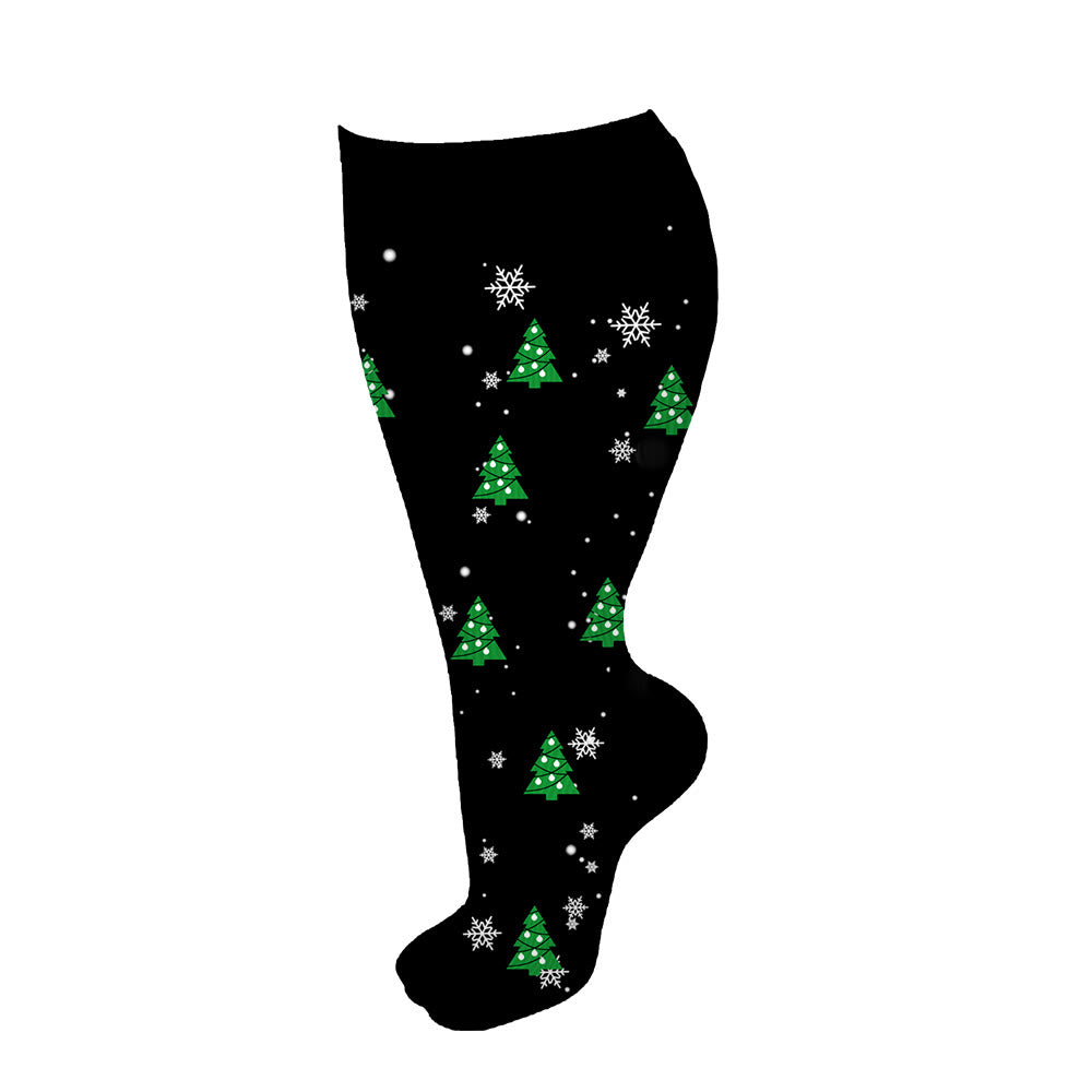 Plus Size Christmas Tree Snowman Compression Socks(3 Pairs) - Black - 4XL - image 9