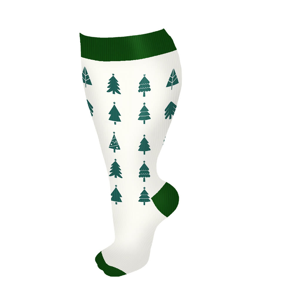 Plus Size Christmas Tree Snowman Compression Socks(3 Pairs) - White - 4XL - image 10