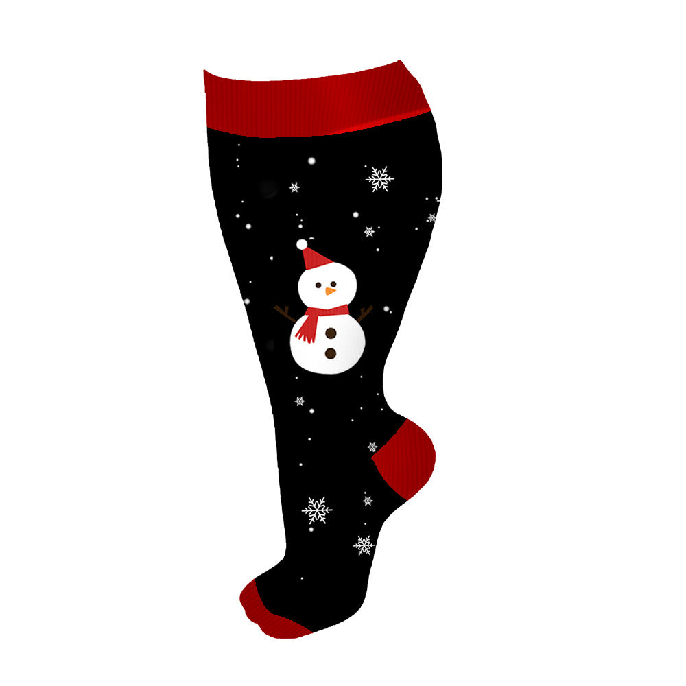 Plus Size Christmas Tree Snowman Compression Socks(3 Pairs) - Red - 4XL - image 11