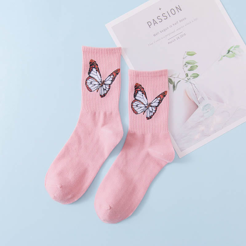 Butterfly Crew Socks(6 Pairs) - Pink - EU36-40(US3-7) - image 10