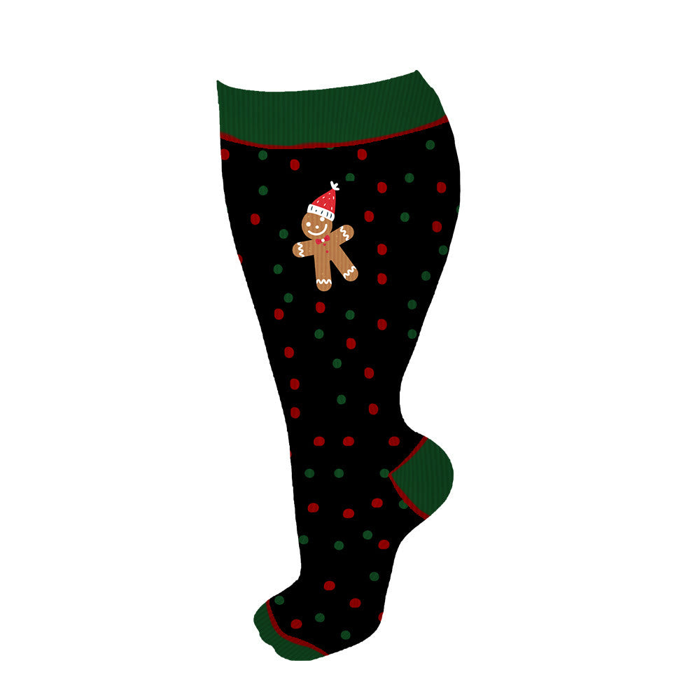 Plus Size Polka Dot Gingerbread Man Compression Socks