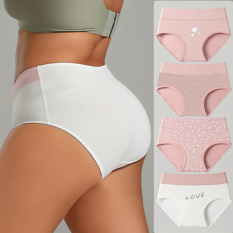 Plus Size Pink Love Heart Panty(5 Packs)