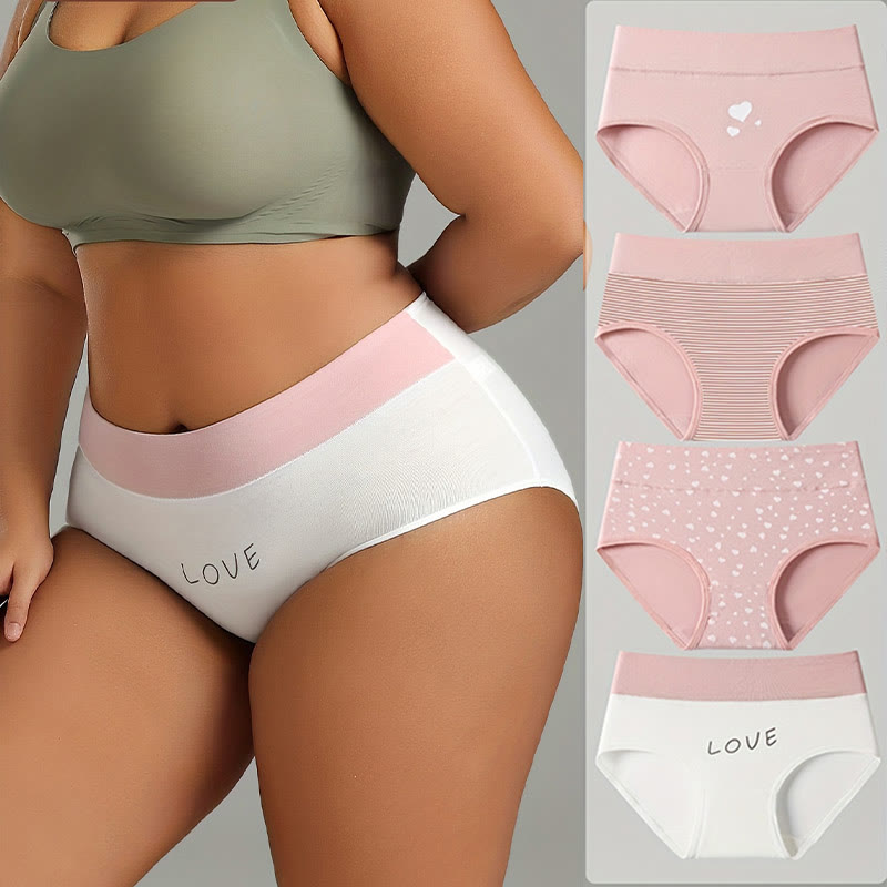 Plus Size Pink Love Heart Panty(5 Packs)