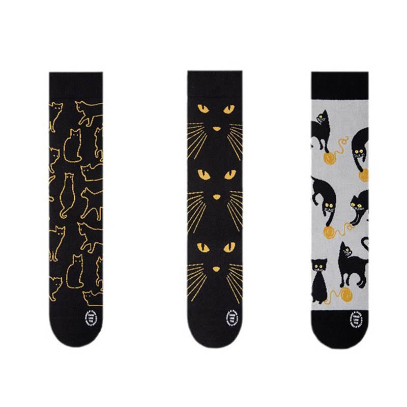 Plus Size Cartoon Black Cat Quarter Socks(3 Pairs) - image 5