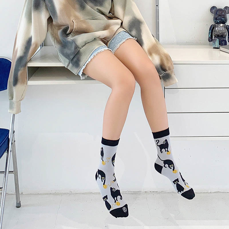 Plus Size Cartoon Black Cat Quarter Socks(3 Pairs) - image 3