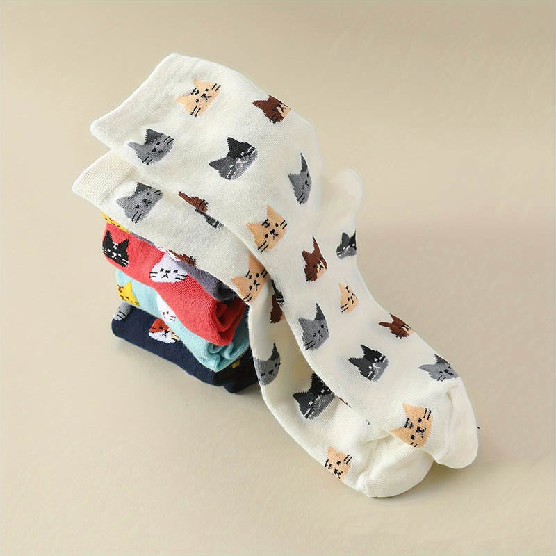 Cartoon Cat Head Quarter Socks(5 Pairs) - image 4