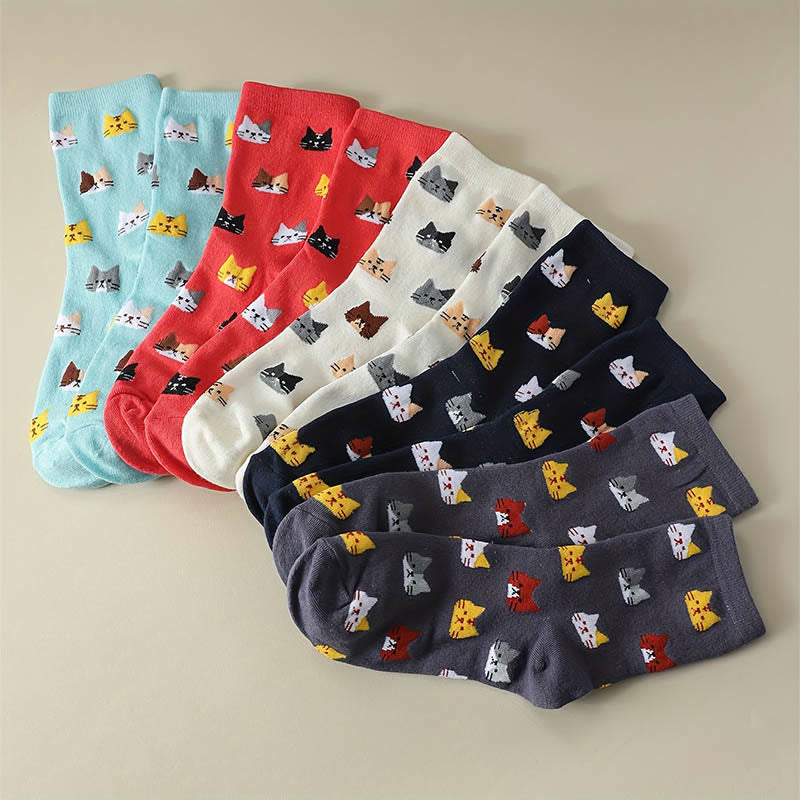 Cartoon Cat Head Quarter Socks(5 Pairs) - image 3