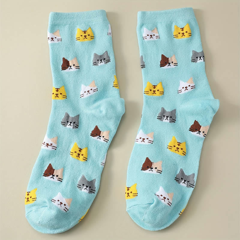 Cartoon Cat Head Quarter Socks(5 Pairs) - image 2