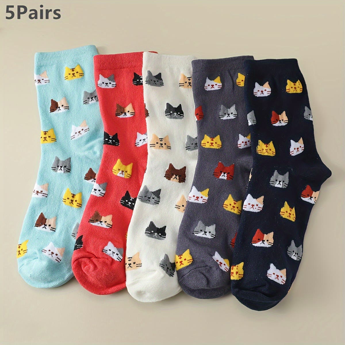 Cartoon Cat Head Quarter Socks(5 Pairs) - Multicolor - EU36-40(US3-7) - image 5