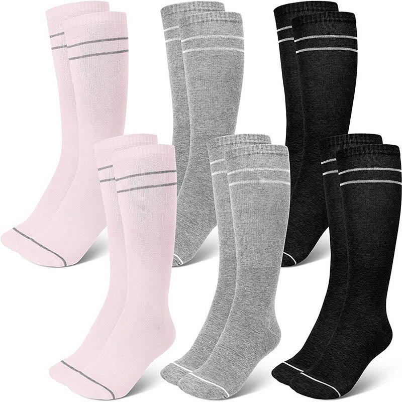 Double Bars Solid Color Compression Socks(6 Pairs)