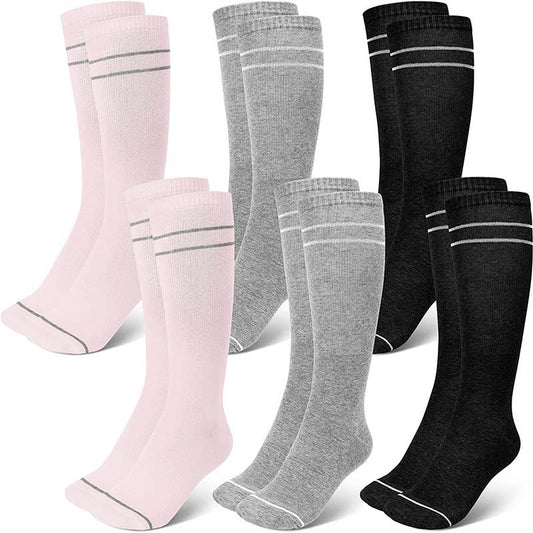 Double Bars Solid Color Compression Socks(6 Pairs)