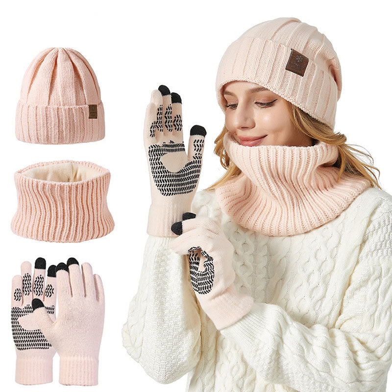 Fashionable Warm Gloves Beanie Scarf 3 In 1 Set