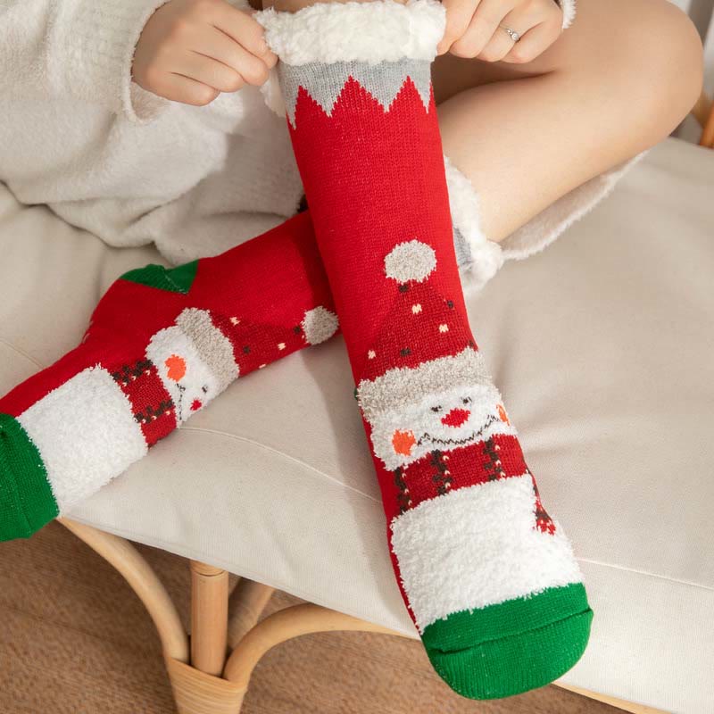 Plus Size Christmas Snowman Series Slipper Socks(2 Pairs) - Red - EU36-42(US3-8.5) - image 5