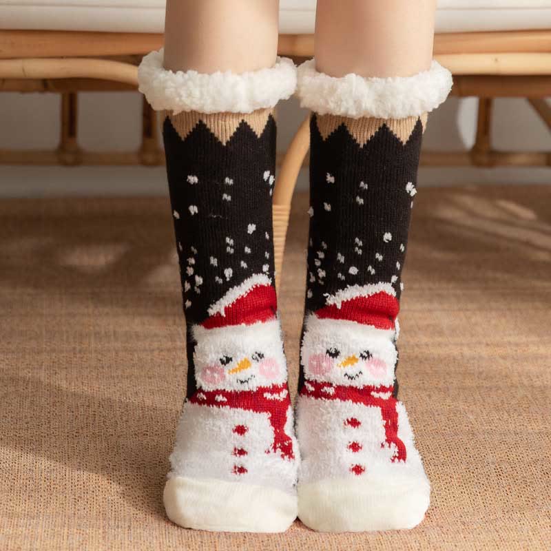 Plus Size Christmas Snowman Series Slipper Socks(2 Pairs) - Black - EU36-42(US3-8.5) - image 1