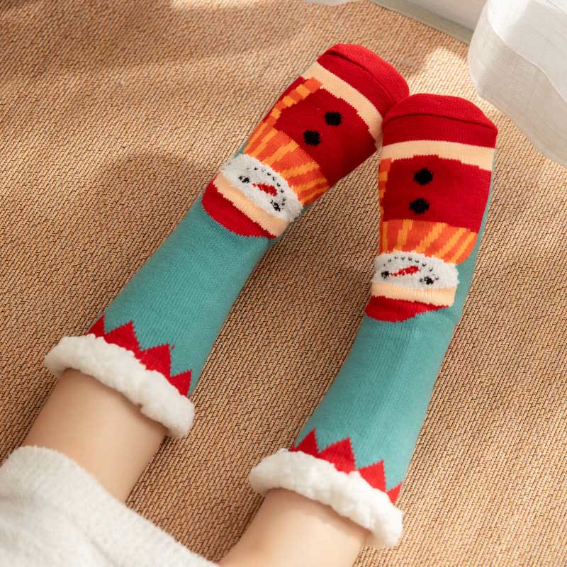 Plus Size Christmas Snowman Series Slipper Socks(2 Pairs) - Blue - EU36-42(US3-8.5) - image 3