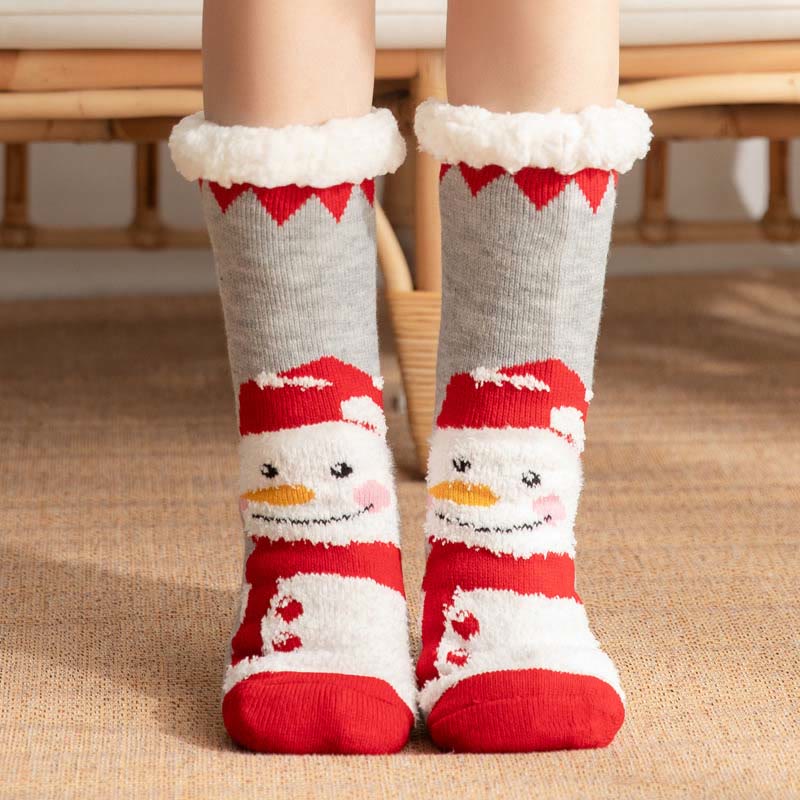 Plus Size Christmas Snowman Series Slipper Socks(2 Pairs) - Grey - EU36-42(US3-8.5) - image 6