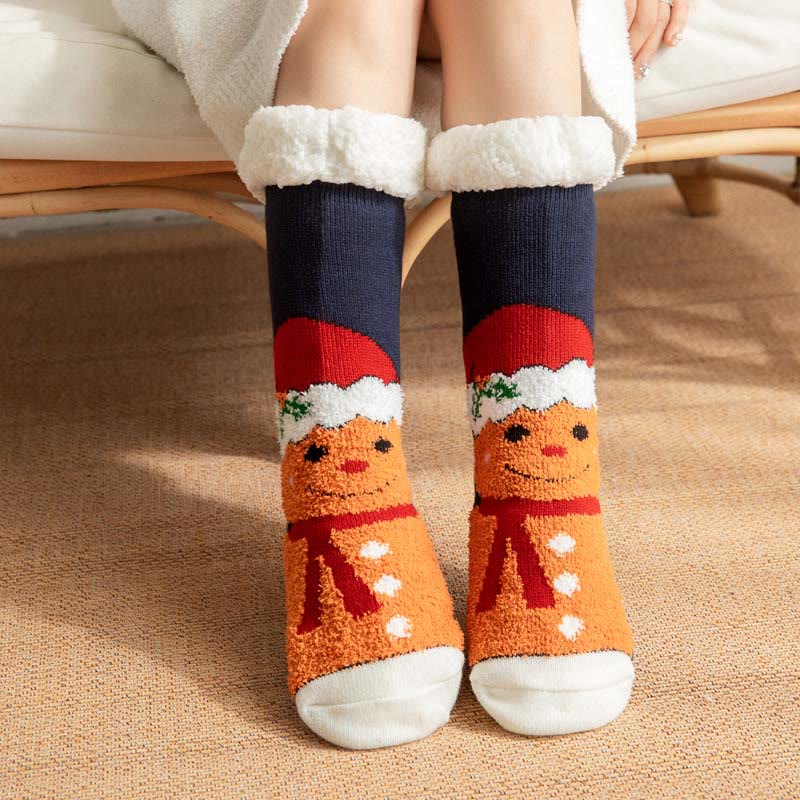 Plus Size Gingerbread Man Series Slipper Socks(2 Pairs) - Navy Blue - EU36-42(US3-8.5) - image 4