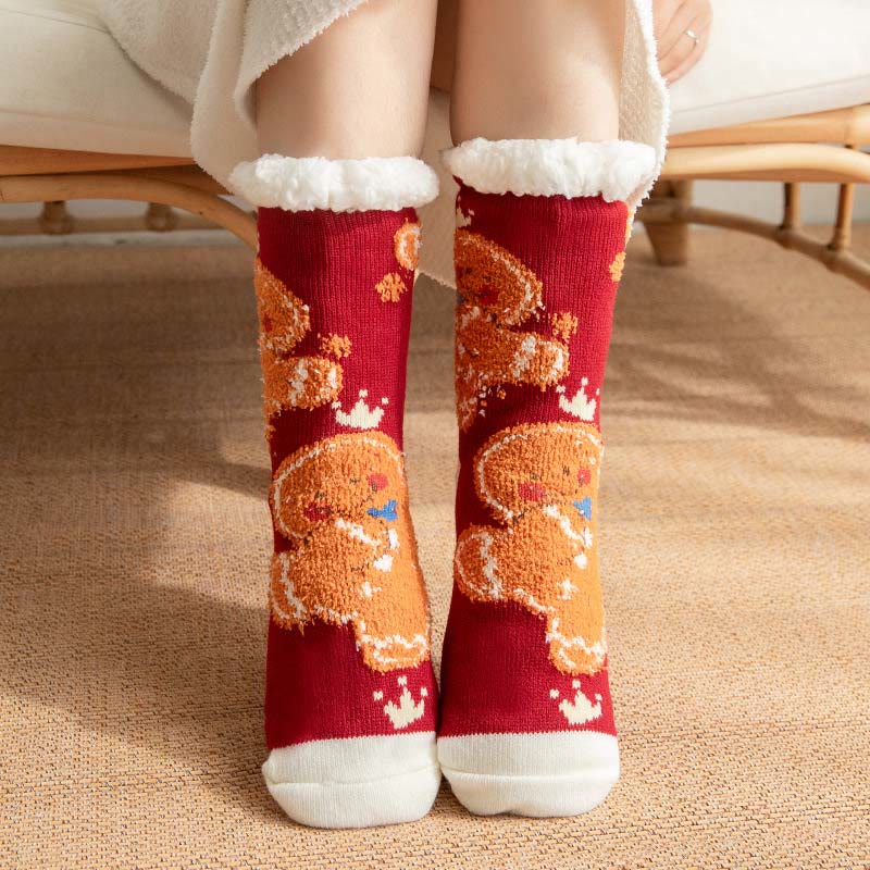 Plus Size Gingerbread Man Series Slipper Socks(2 Pairs) - Wine - EU36-42(US3-8.5) - image 5