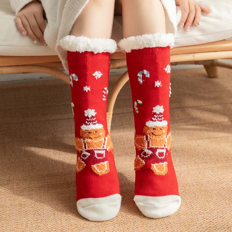 Plus Size Gingerbread Man Series Slipper Socks(2 Pairs) - Red - EU36-42(US3-8.5) - image 2