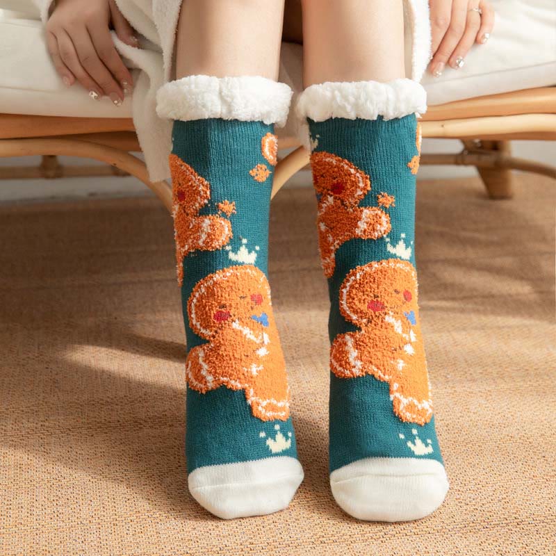 Plus Size Gingerbread Man Series Slipper Socks(2 Pairs) - Light Blue - EU36-42(US3-8.5) - image 1