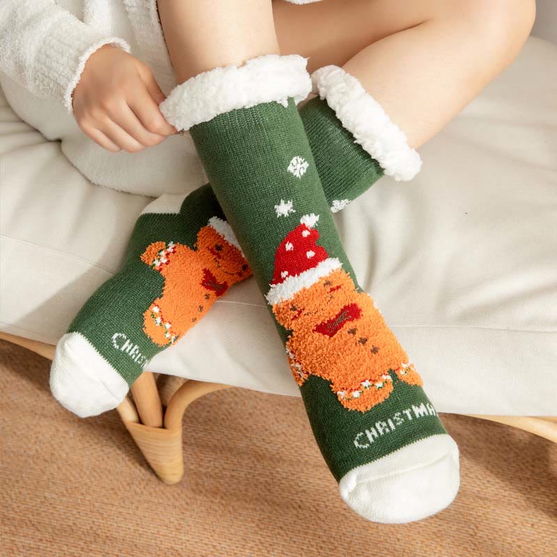 Plus Size Gingerbread Man Series Slipper Socks(2 Pairs) - Green - EU36-42(US3-8.5) - image 3