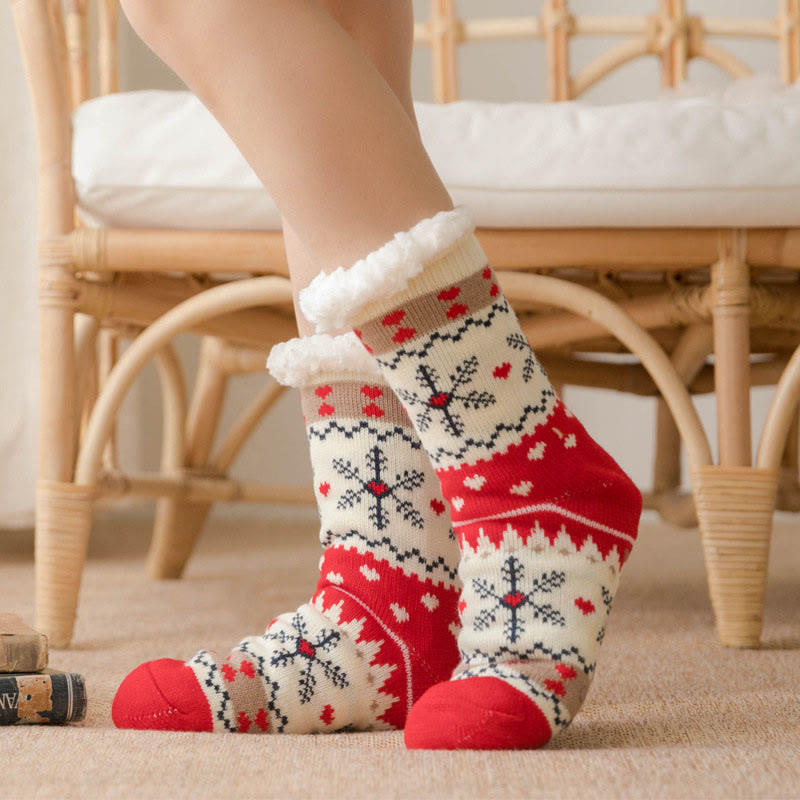 Plus Size Polar Bear Slipper Socks(2 Pairs) - Snowflake - EU36-42(US3-8.5) - image 2