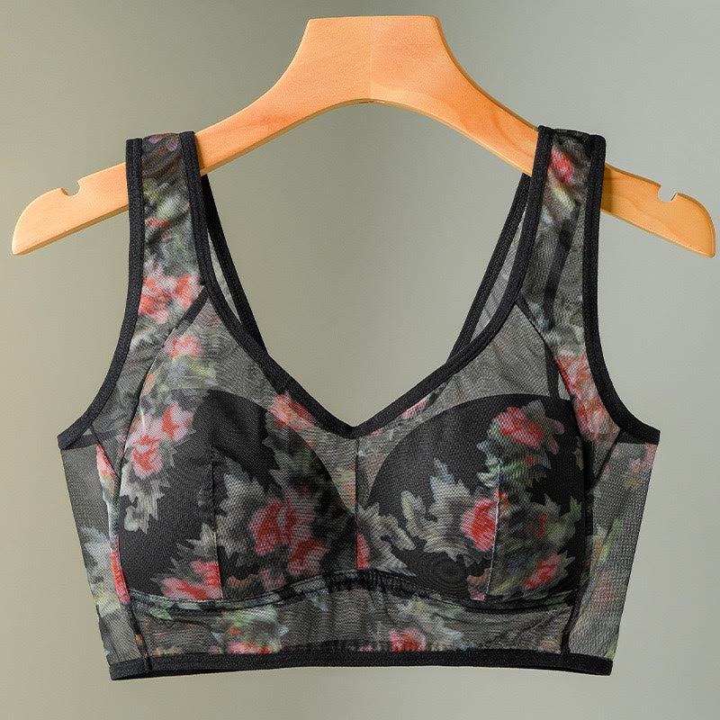 Plus Size Mesh Printed Wireless Bras(2 Packs) - Black - 6XL - image 12