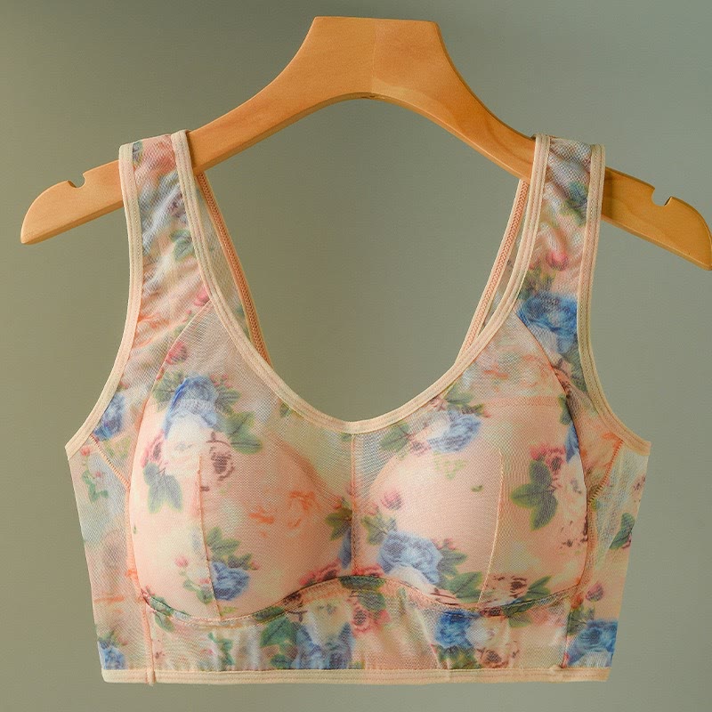 Plus Size Mesh Printed Wireless Bras(2 Packs) - Apricot - 6XL - image 13