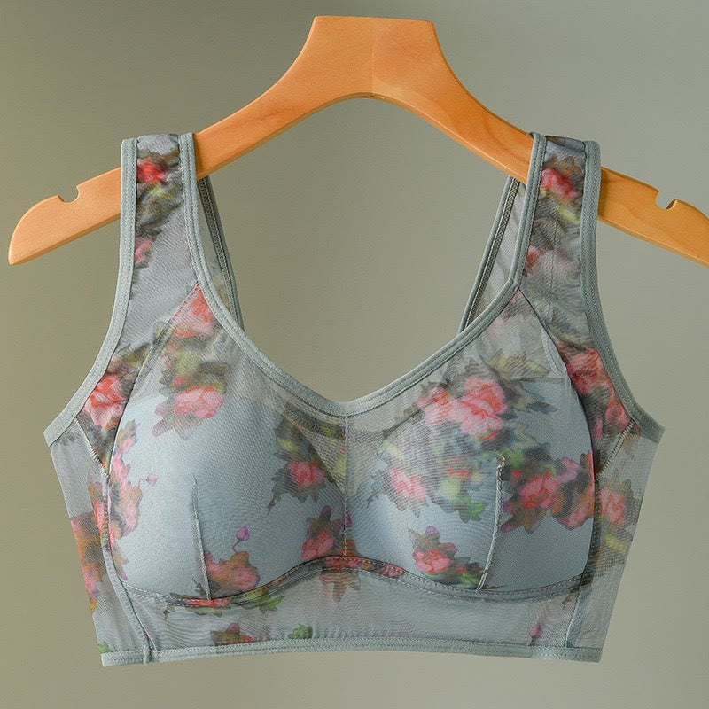 Plus Size Mesh Printed Wireless Bras(2 Packs) - Blue - 6XL - image 14
