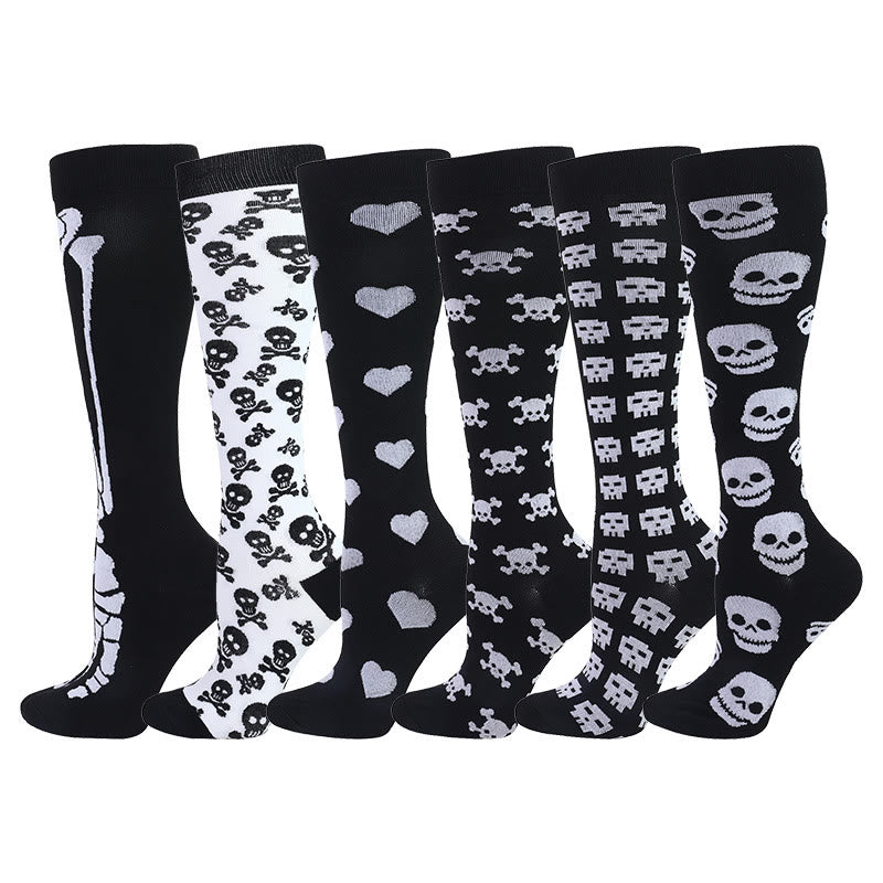 Skull Bones Compression Socks(6 Pairs) - Multicolor - S/M - image 0