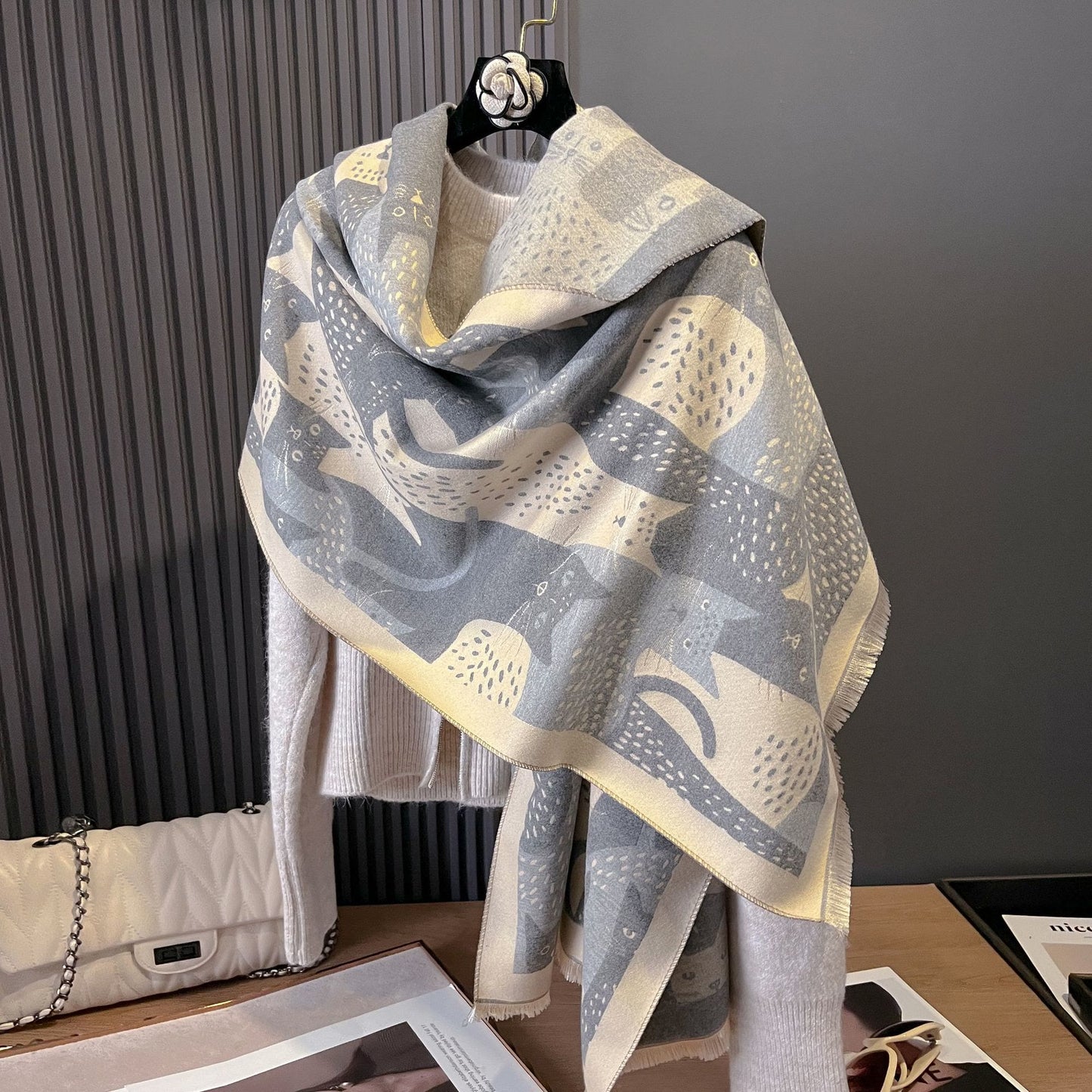 Sweet Cat Jacquard Blanket Scarf - image 7
