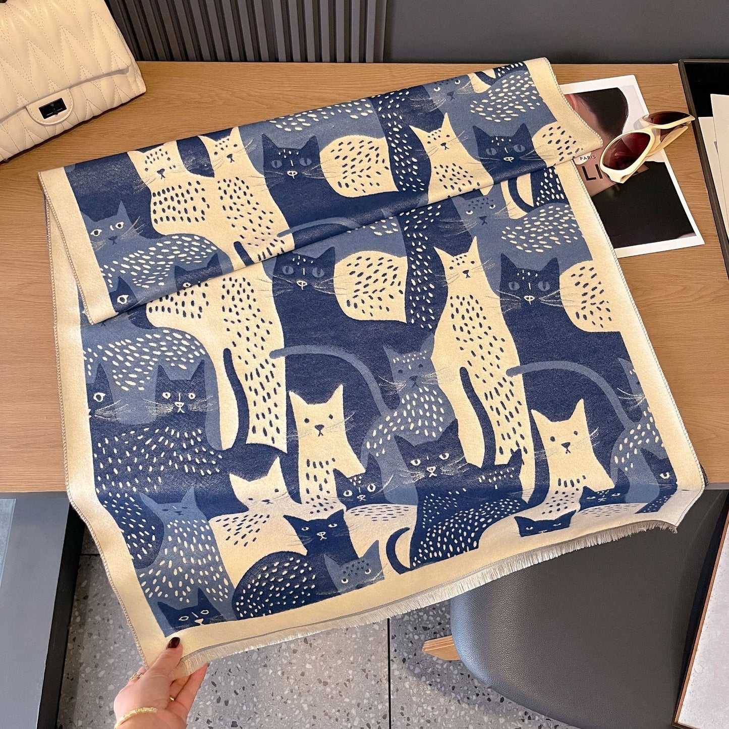 Sweet Cat Jacquard Blanket Scarf - Blue - One Size - image 19