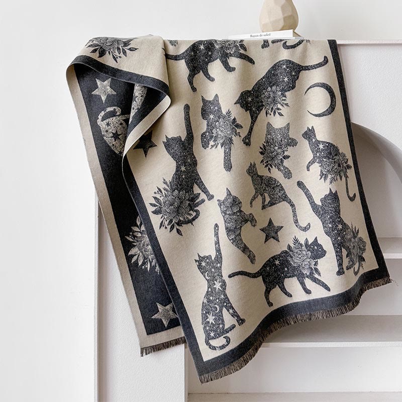 Cat Silhouette Print Blanket Scarf