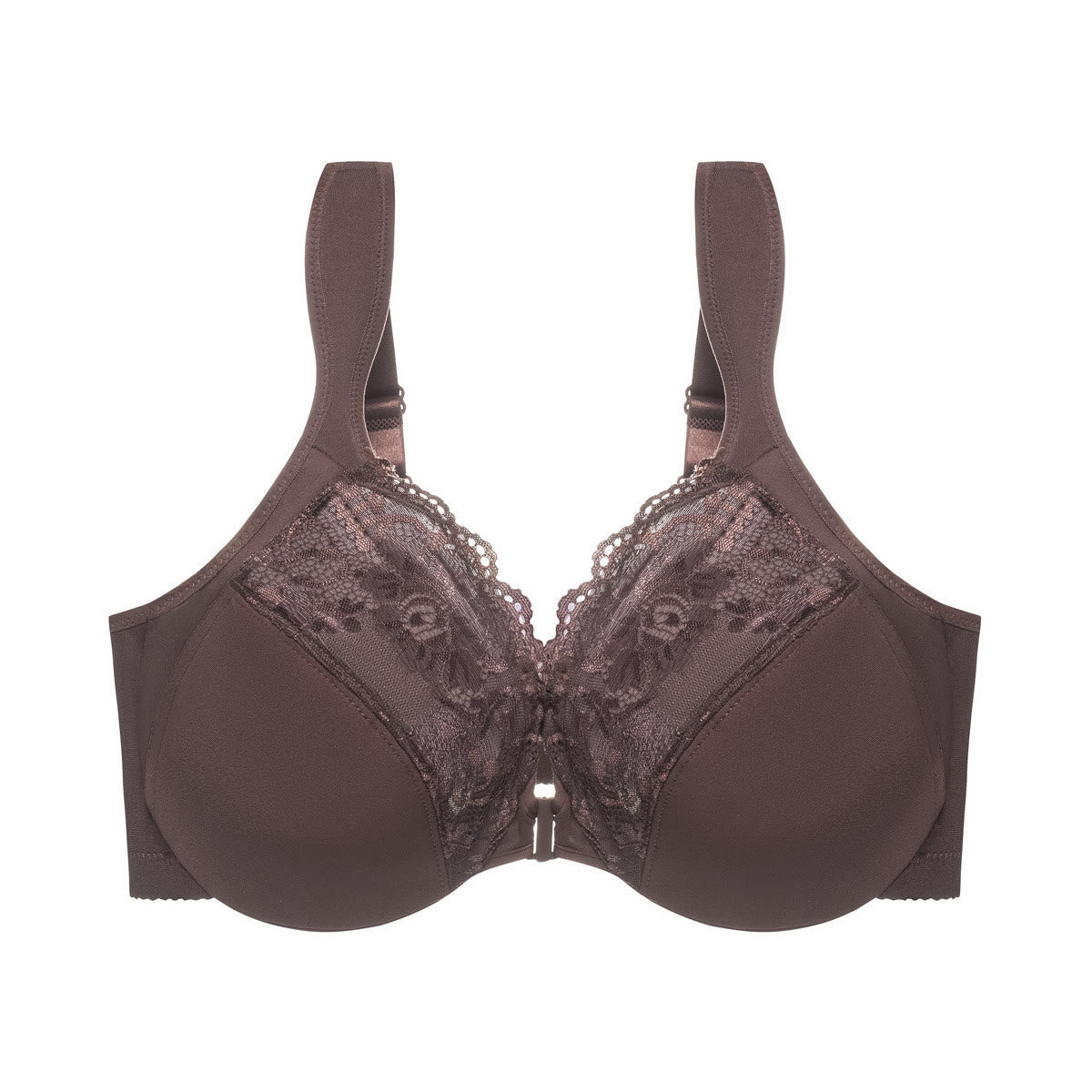 Wide Strap Front Closure Underwire Bra - Coffee - 6XL - image 6