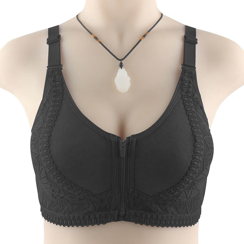 Plus Size Front Closure Zipper Lift Wireless Bra