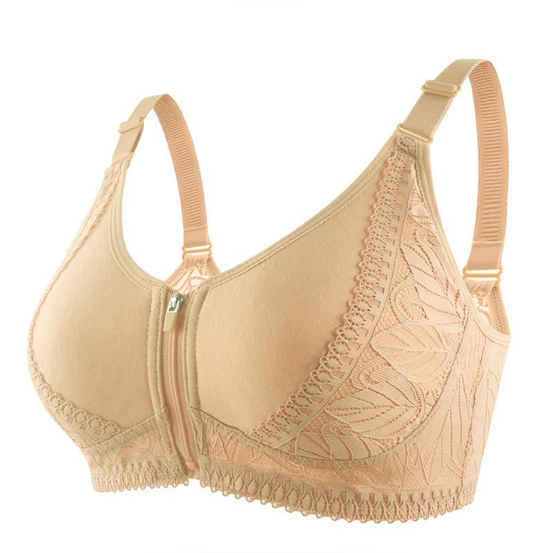 Plus Size Front Closure Zipper Lift Wireless Bra