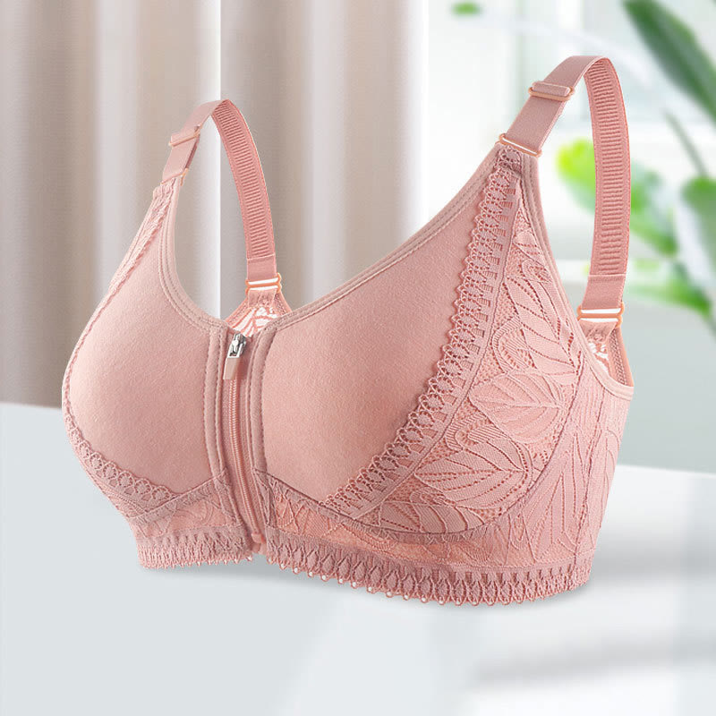Plus Size Front Closure Zipper Lift Wireless Bra