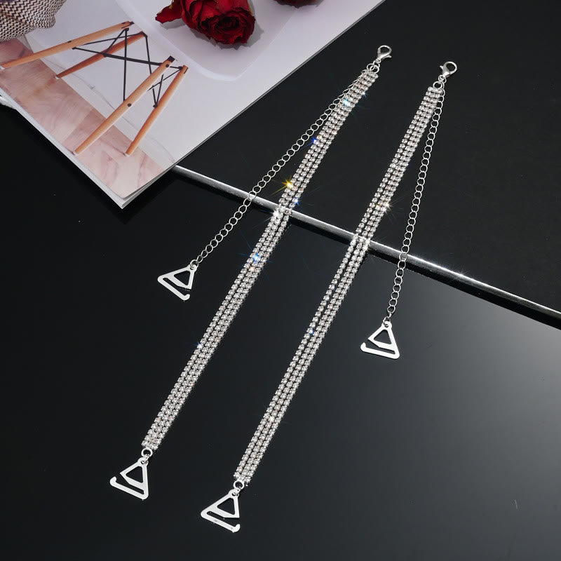 Sexy Rhinestone Jewelry Crystal Lingerie Chain(3 Pairs) - Silver 3 Rows - 0.8''Hook - image 8