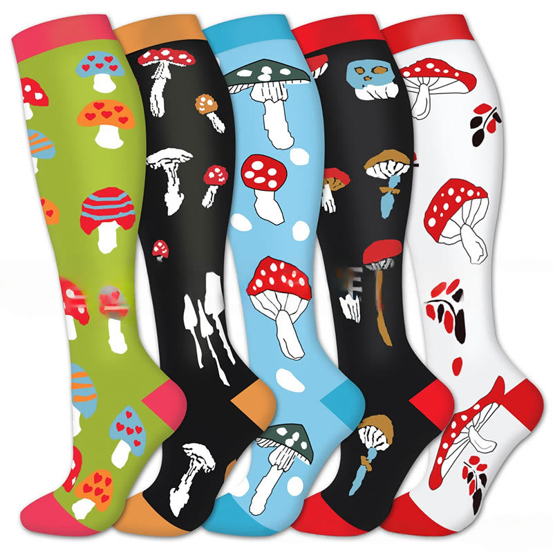 Mushroom Compression Socks(5 Pairs) - Multicolor - S/M - image 0