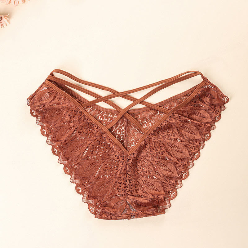 Plus Size Sexy Low Waist Lace Hollow Cross Panty(3 Packs)