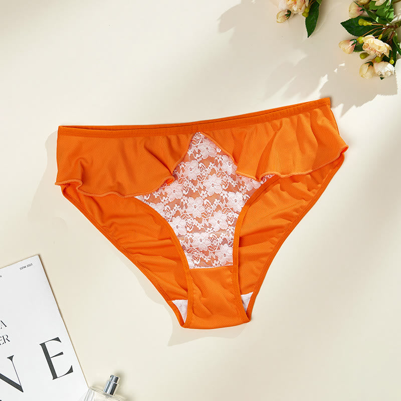 Plus Size Lace Floral Print Ruffled Panty(3 Packs)