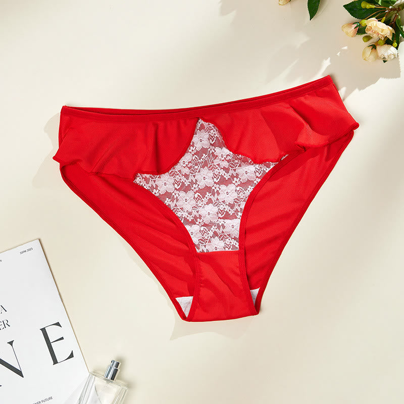 Plus Size Lace Floral Print Ruffled Panty(3 Packs)
